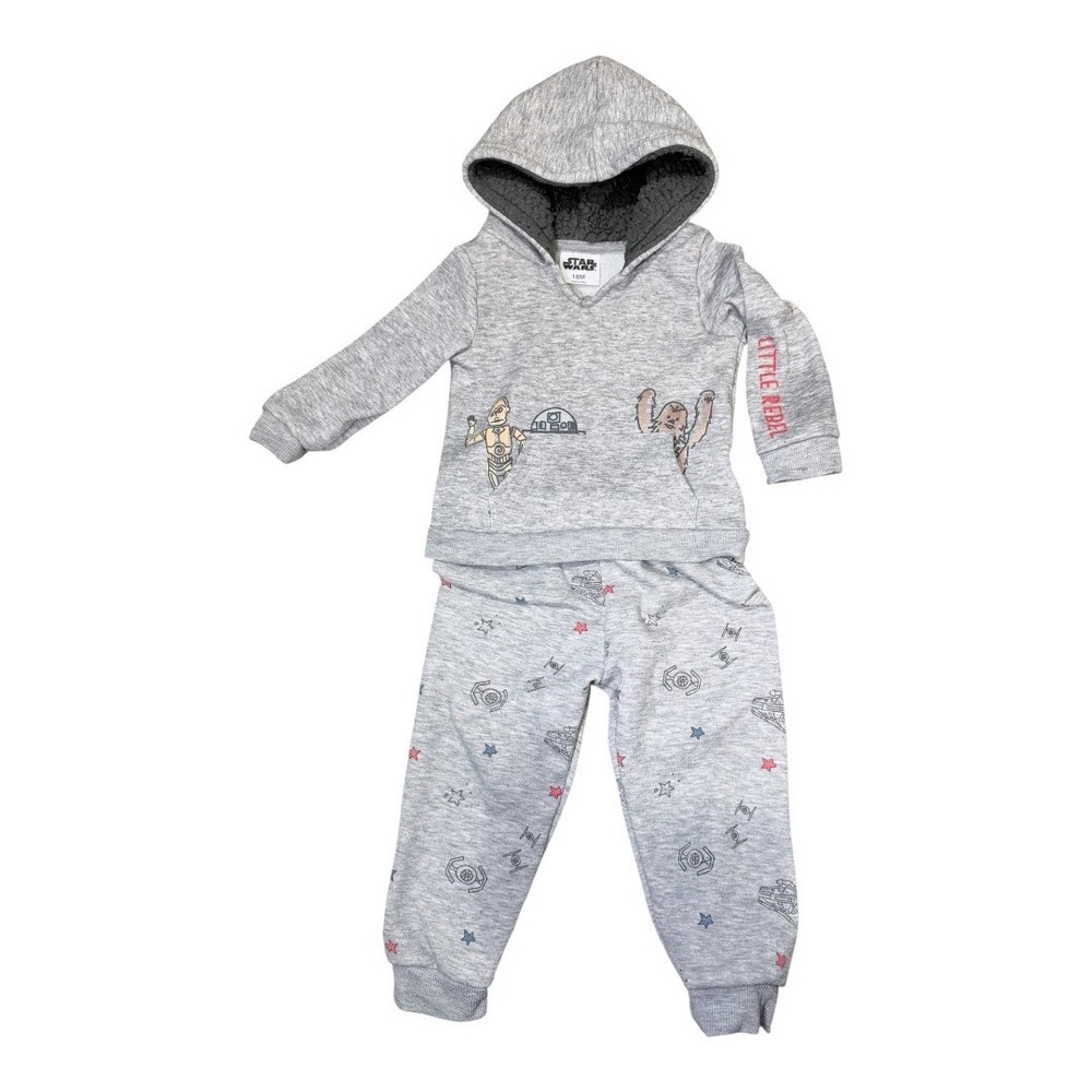 Star Wars Hoodie Pants Set Kids 18M Little Rebel Chewbacca R2-D2 Gray Fleece 2Pc